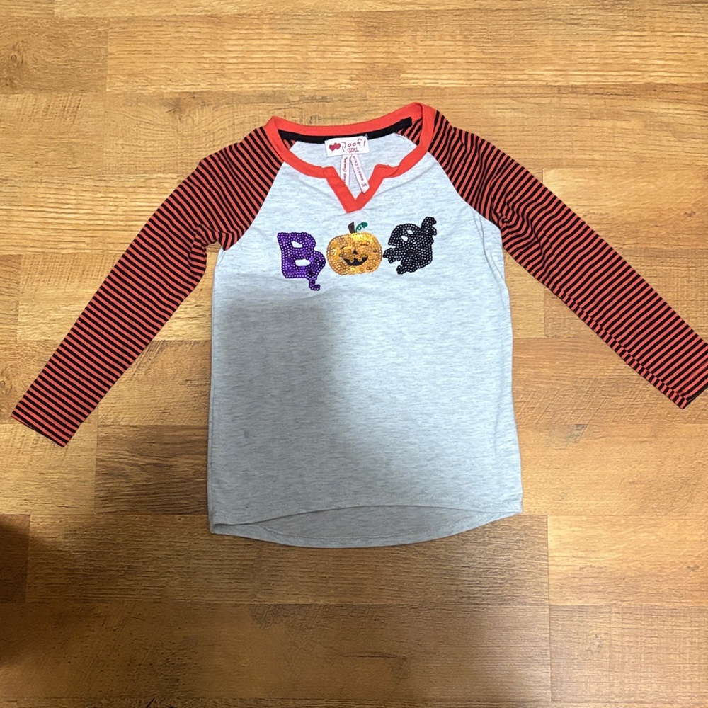 Kids Halloween Raglan Tee with Pumpkin and Bat Design